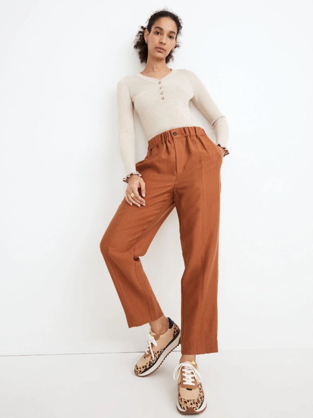 Madewell Tapered Huston Pull-On Crop Pants in Burnt Clay